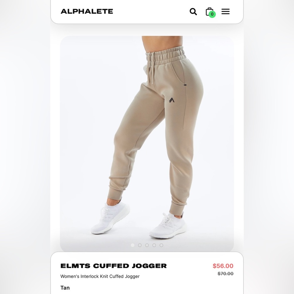 NEW ALPHALETE Women’s ELMTS Cuffed Jogger - Tan - Size S